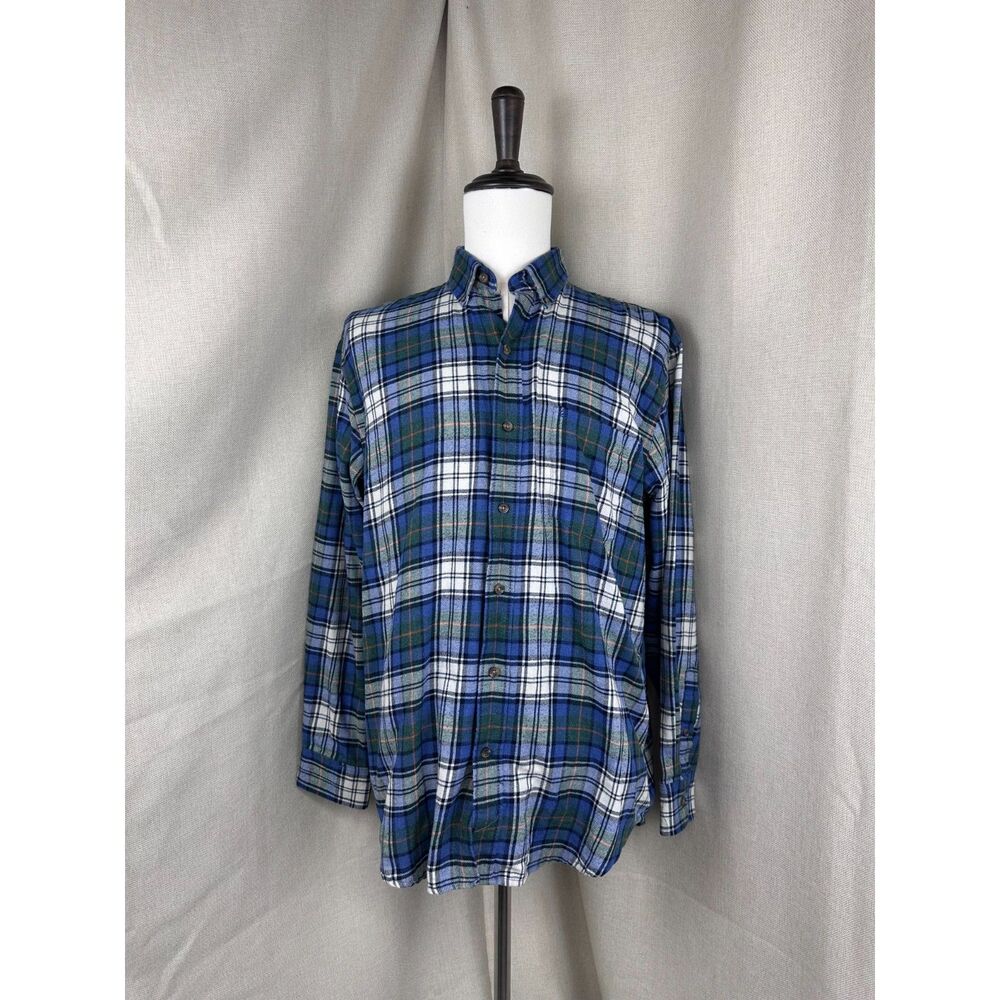 IZOD Blue Green Plaid Flannel Shirt Men's L